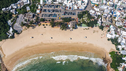 Aerial view of empty beach during city lockdown,  Shek O, Hong Kong