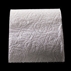White sheet of toilet paper isolated on black background. Photo stacking
