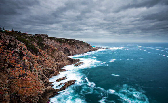 Wide angle view of the coastline on the garden route at Mosselbay in the garden route of south africa