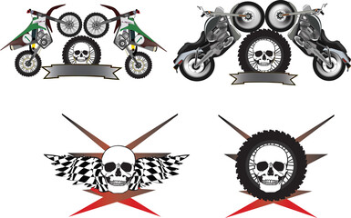 mechanical sticker with motorcycling skull