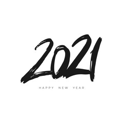 2021 Happy New Year vector brush calligraphy number isolated on white background.