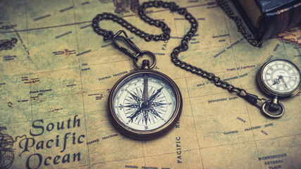 Fototapeta na wymiar Old Map With Compass 