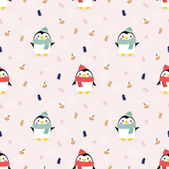 Cute penguin and Christmas cookie seamless pattern