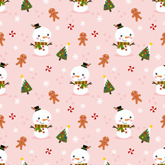 Cute Snowman and Christmas cookies seamless pattern
