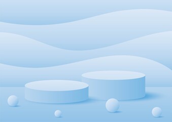 abstract geometry shape podium, blue pastel product stand presentation with minimal style.