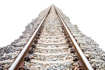 Papier Peint photo autocollant Chemin de fer Voie ferrée et rochers isolés sur fond blanc, chemin de fer, chemin de fer, voies ferrées