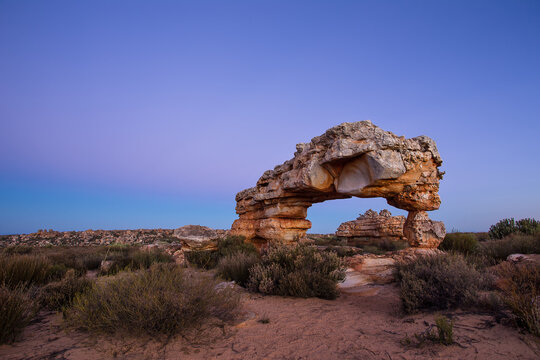 Wide angle view of a Sandstone rock arch in the Southern region of the Cederberg in South Africa