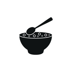 Breakfast bowl with spoon vector icon