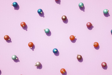 Rows of various color Christmas balls