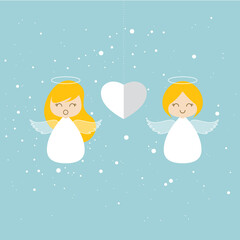 Obraz na płótnie Canvas Christmas Angels cartoon illustration in flat style. Vector.
