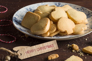 Homemade cookies on wooden table.
