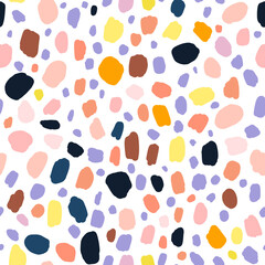Purple, yellow, pink spots of an abstract shape. Funny print for kids and teenage clothes, print on fabric.Trend and fashionable vector print in light colors