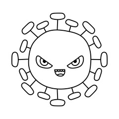 particle of coronavirus smiling doodle line style icon