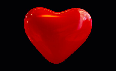 Fototapeta premium Big red heart on black isolated background. A shiny, festive balloon. 3d image for your greeting card, invitation, party, Valentine's Day