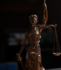 Legal and law statue of Lady Justice scales of justice