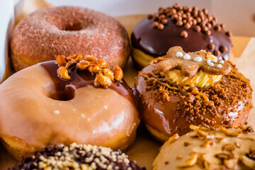 Donut perspective delicious and creamy desserts with selective focus