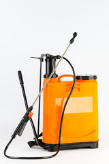 Fototapeta premium Pesticide sprayers on an isolated white background. to work in the garden and the vegetable garden. Agricultural sprayer