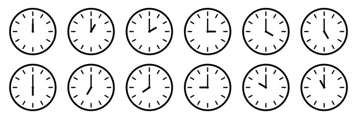 Clock icon collection. Time, stopwatch, clock hours set of isolated signs. Stock vector elements.