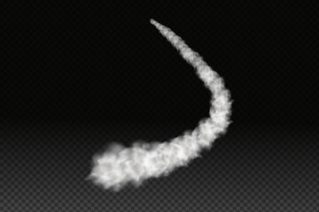 Fototapeta premium Smoke from space rocket launch or plane.Sky contrail rocket condensation trailing.Smoky effect after flight airliner or aircraft.Realistic vector isolated set. 