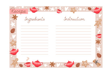 Christmas holiday baking recipe template with ingredients and instructions