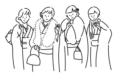 成人式で振袖を着る新成人のベクター画像