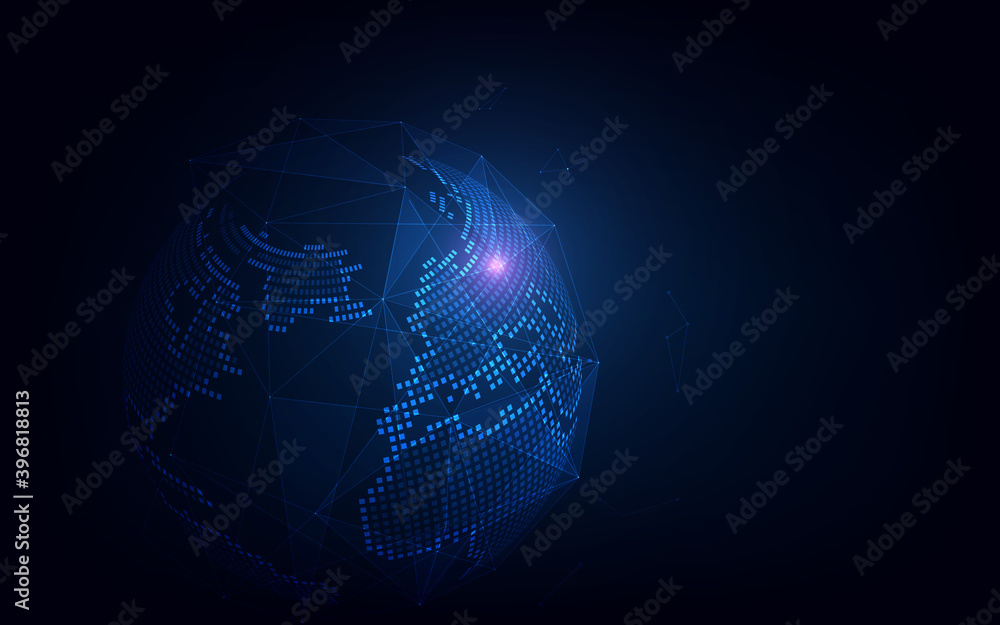 Aufkleber Global network connection. World map point and line composition concept of global business.