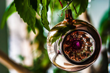 Christmas glass ball close-up.