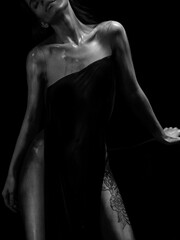 black and white photo of woman