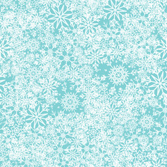 Snow seamless pattern. White snowflakes on blue background. Falling snow.