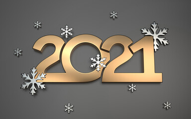 New year 2021 celebration. Matte copper numbers. 3D rendering