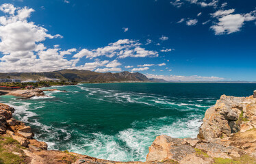Scenic view of Hermanus and Walker Bay near Cape Town, South Africa.