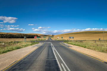 Scenic view of landscape and crossing streets at Overberg district, South Africa.