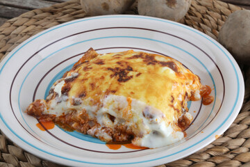 tipycal italian pasta food with meat known as lasagna