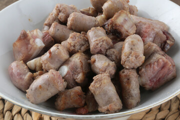 sliced pork meat sausages and pork ribs for rice