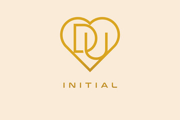 Abstract initials D and U logo, gold colour line style heart and letter combination, usable for brand, card and invitation, logo design template element,vector illustration-01