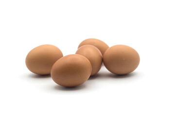 Group of fresh organic eggs on white background