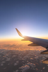 The airplane flew over the clouds.