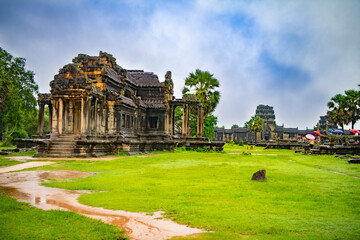 Angkor Wat is the largest temple in the world (Cambodia, 2019). It is raining