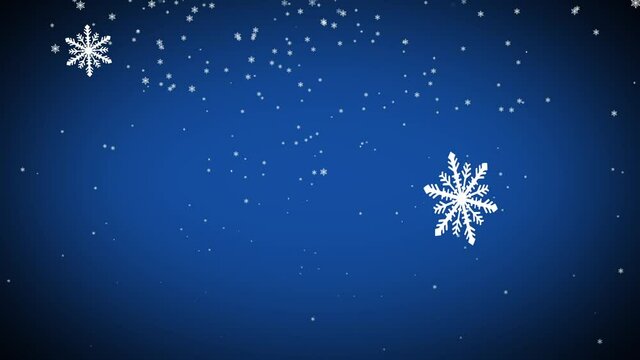 A beautiful animation of snow falling and spinning with a blue Holiday feel background.
