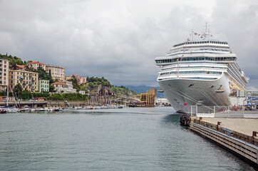 Huge cruise ship moored in port Savona, Italy