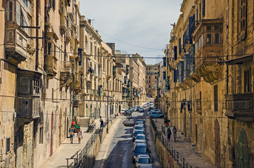 Old narrow street of Valletta, Malta