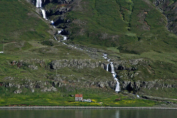 landscape with mountain stream on Iceland
