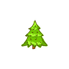 Hand drawn doodle fur-tree. Summer, bright green foliage.