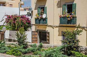 Fototapeta na wymiar Lovely balcony of old town in Ibiza, Spain
