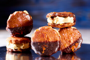 Homemade marshmallow s'mores with chocolate on crackers