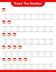 Trace the number. Tracing number with Santa Claus. Educational children game, printable worksheet, vector illustration