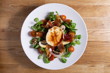 Salad with rocket salad, tomato, mushrooms and goat cheese