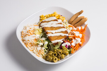 Chicken ceasar salad isolated. Lettuce, food.