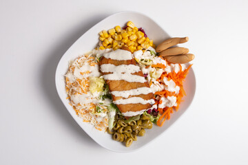 Chicken ceasar salad isolated. Lettuce, food.