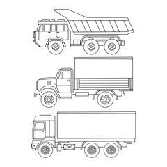 Trucks outline set. For coloring books. Vector illustration. © Server